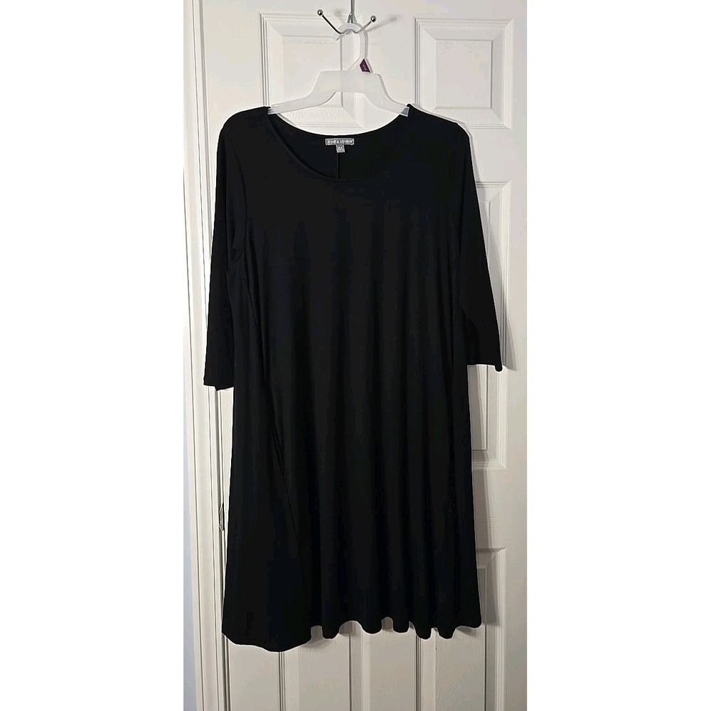 Jessica London Women's Plus Size 20W Black Pullover 3/4 Sleeve Midi Dress